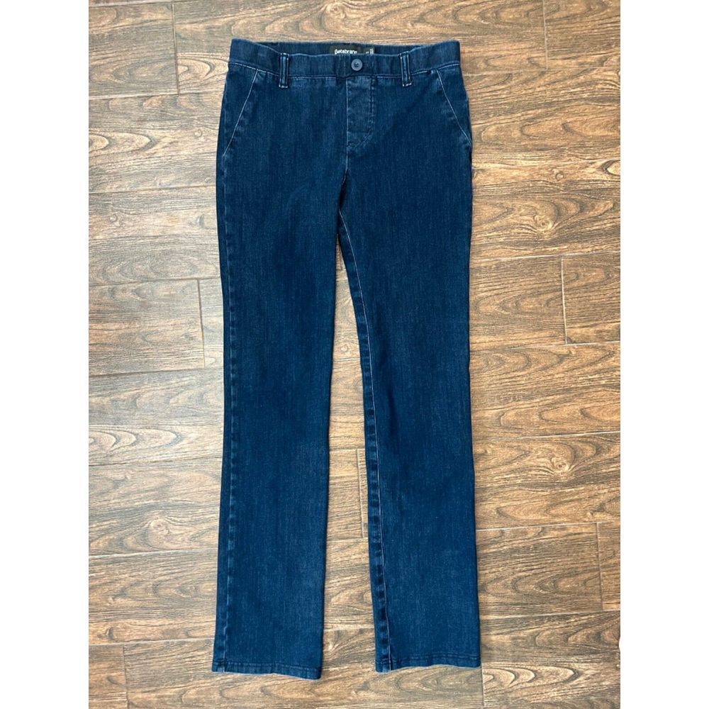 EXCELLENT WOMENS BETABRAND SMALL DARK WASH YOGA PANTS STRAIGHT LEG STRETCH JEANS